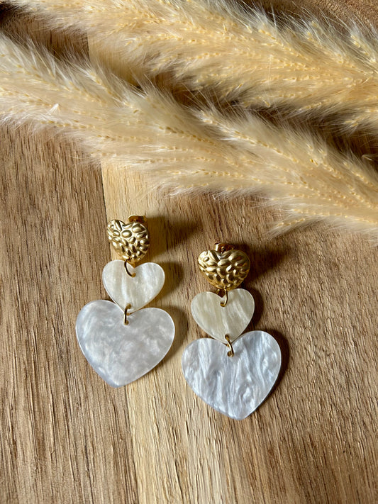 Boucles d'oreilles coeurs en résine