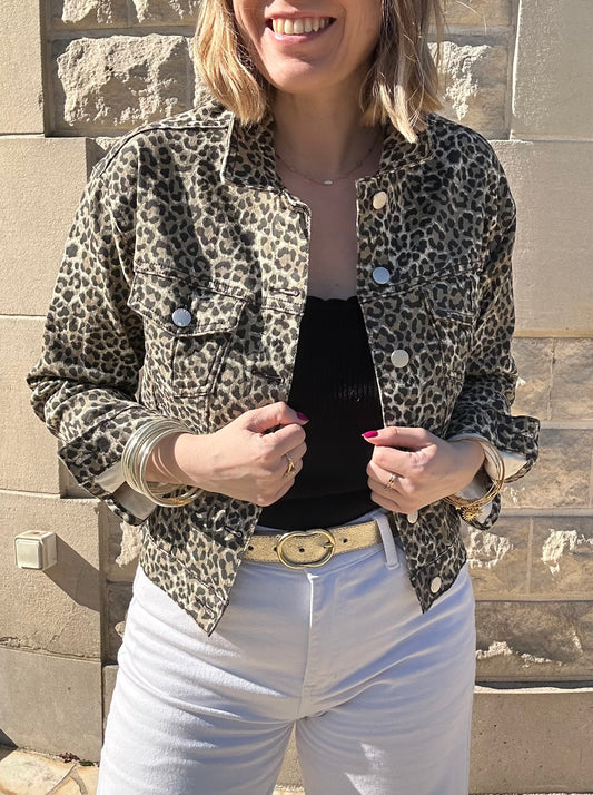 Veste en jean léopard